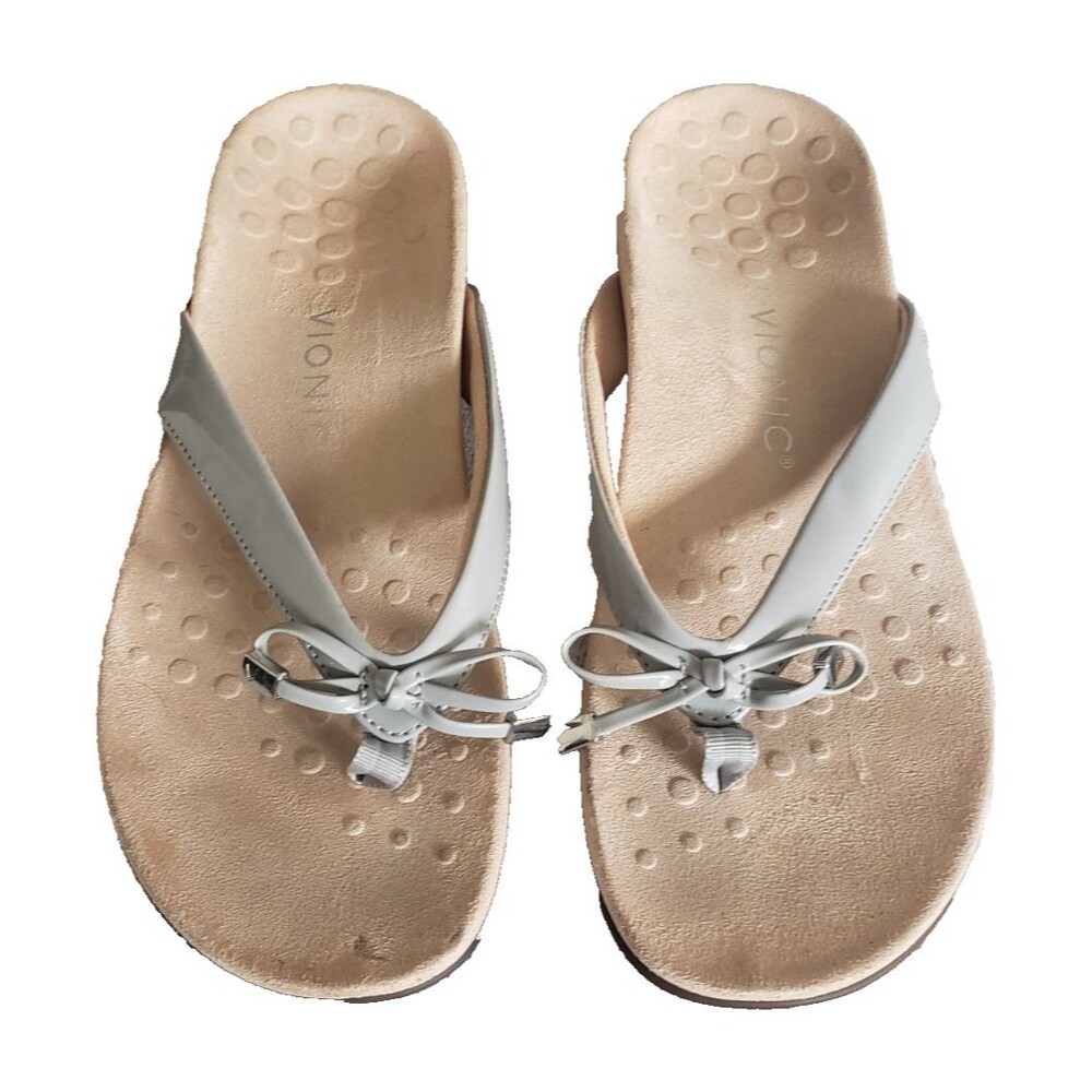 Vionic Bella II Sandals Thong Slide Flip Flop Gray Bow Casual Women's Size 9